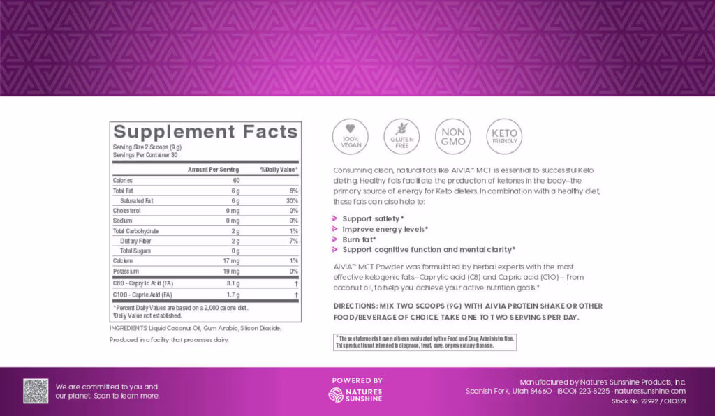 Aivia MCT Powder label