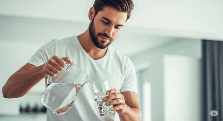 Man pouring glass of water.