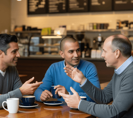 men in coffee shop