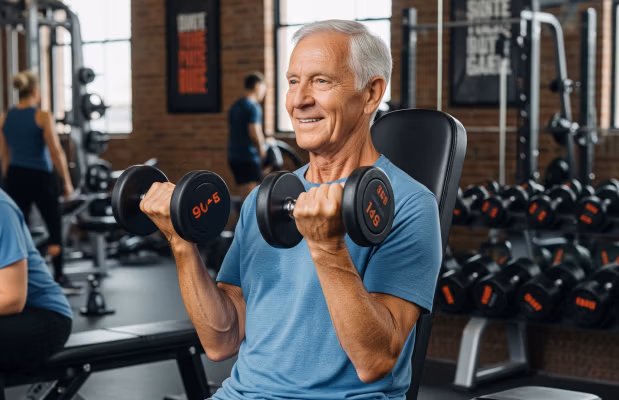 Elderly Man doing curls