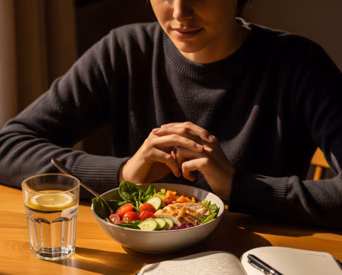 Person preparing to eat.